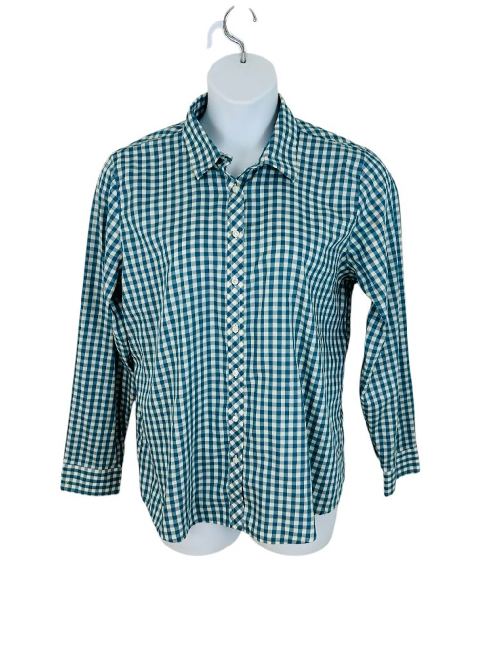 Orvis Women's Size 20 Check Long Sleeve Button Up Teal White Shirt